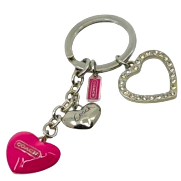 Coach Puffy Pink and Silver Hearts  Keychain, NWOT - Picture 1 of 6